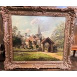 Oil on canvas of St Giles Church Stoke Poges by W. Redworth 1808