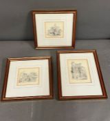 Three original framed pencil drawings circa 1830.