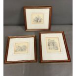 Three original framed pencil drawings circa 1830.