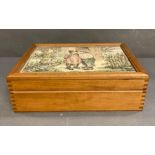 A large wooden jewellery or trinket box with embroidered lid