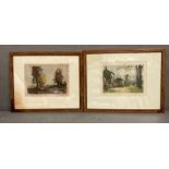 Two colour etchings of French country by Rene Ligeron , signed bottom right