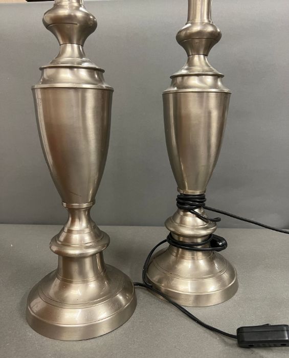 A pair of brush steel trophy shape table lamps - Image 2 of 2