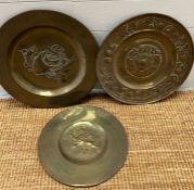 Three brass wall trays