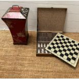 Two decorative items to include a lidded box and chess set