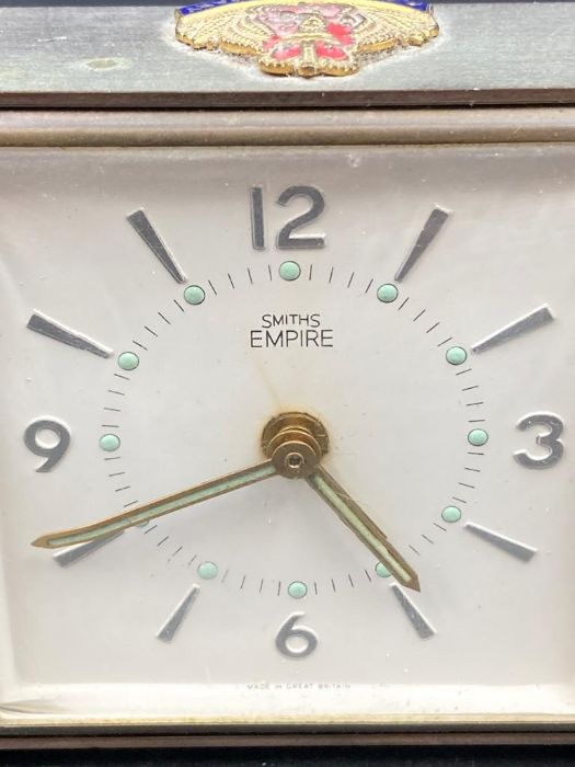 A Smiths Empire bedside clock with an enamel for the R.M.S Queen Mary Ocean Liner to top - Image 4 of 4