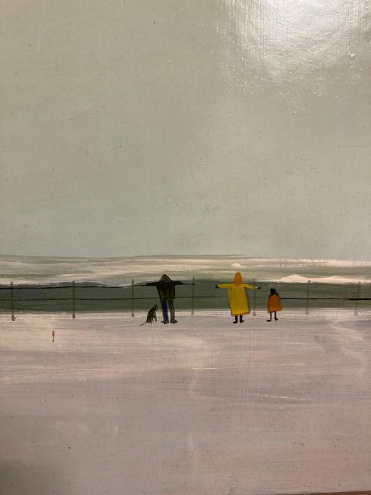 An oil on board of a seaside scene, a family with a dog and two nuns. signed lower left J Ledger - Image 2 of 4