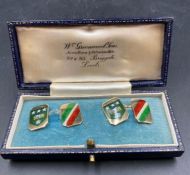 A Pair of 9ct gold Gents cuff links with enamel decoration (Approximate Total Weight 8g)