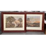 Two prints, The Falls by Sunrise and Herd of Buffaloes