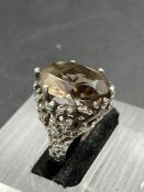A smokey quartz and silver fashion ring Size K