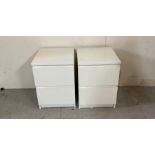 A pair of white contemporary two drawer bedsides (H55cm W48cm D40cm)