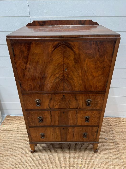 A walnut cabinet with cupboard and drawers below (H120cm W68cm D45cm) - Image 2 of 4