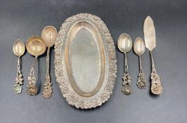 A small silver tray and a selection of continental silver items (Approximate total weight 145g)