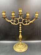 A brass candelabra