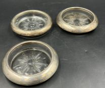 Three small glass bowls with silver surrounds by Frank M Whiting & Co
