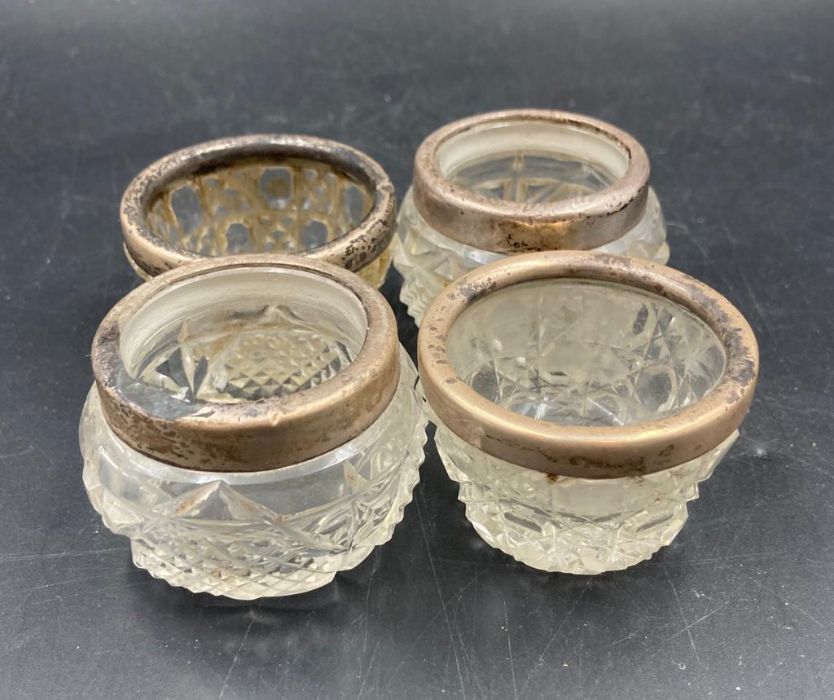 Two pairs of hallmarked silver rimmed cut glass salts. - Image 3 of 4