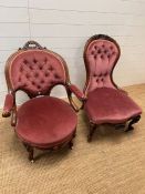 Antique 'His and Hers' Button back chairs.