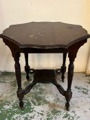 Two tier mahogany side table on castors (H73cm W73cm)