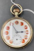 Oversized pocket watch, marked Argentum inside, with orange enamel
