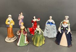 A selection of porcelain and china figurines, various makers and designs to include Royal Doulton