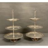 A pair of octagonal three tier cake stands