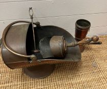 A selection of copper items to include coal scuttle, brush etc