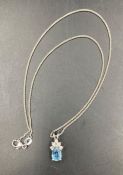 An 18ct white gold necklace with Aquamarine and diamond pendant (Aquamarine approx 1ct and 0.1ct