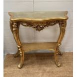 A French style gold painted hall table with glass top (H74cm W75cm D29cm)