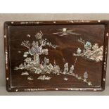 A chinese hardwood tray with mother of pearl inlay