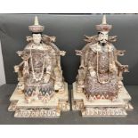 A large Imperial couple carved bone statues (H44cm W29cm D24cm)