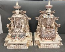 A large Imperial couple carved bone statues (H44cm W29cm D24cm)