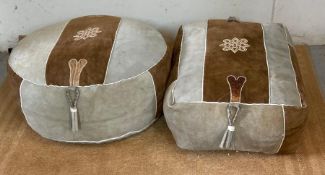 Two suede two tone pouffes