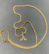An 18ct, marked 750, necklace with 9ct gold 'A' pendant (Approximate Total weights 8.8g and 0.5g)