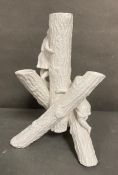 Four stemmed figurative tripod vase in white of children climbing trees H29cm