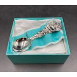 A sterling silver Christmas themed caddy spoon by Tiffany and Co marked 925 (Approx weight 47.6g)
