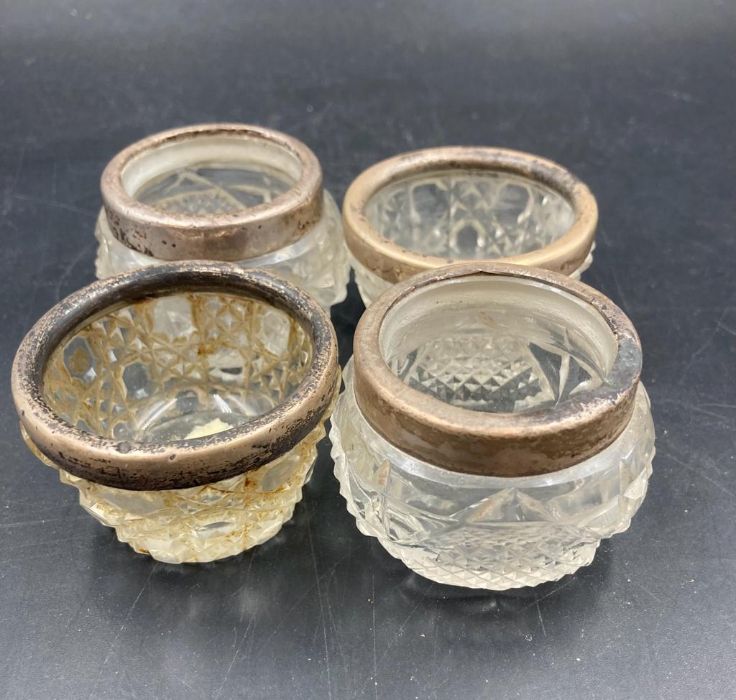 Two pairs of hallmarked silver rimmed cut glass salts. - Image 4 of 4