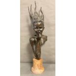 A bronze Art Nouvea style bust of a water Nymph with marble plinth, signed J Prince (H83cm with