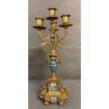 An 19th Century French gilt bronze candelabra with hand painted blue and white enamel H68cm
