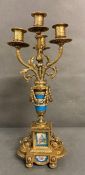 An 19th Century French gilt bronze candelabra with hand painted blue and white enamel H68cm