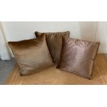 Six brown velvet sofa cushions