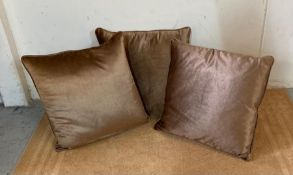 Six brown velvet sofa cushions