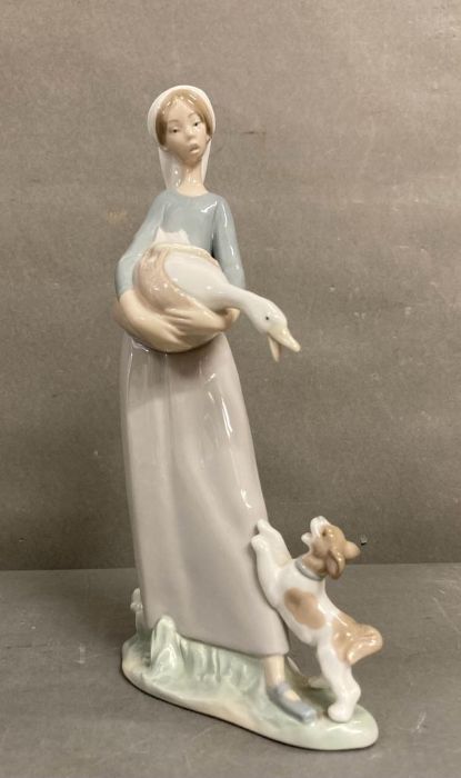 Girl with Goose and Dog. Lladro. Designed by Fulgencio Garcia. #4866. Marked “Lladro Hand Made in