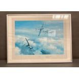 A print of a Hawker Hurricane by Robert Taylor signed by the World war two pilot wing commander R.
