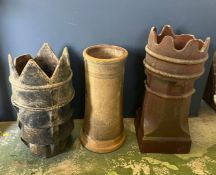 Three reclaimed Victorian crown chimney pots (Highest 76cm)