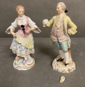 Two late 19th Century Meissen figures a lady and a gentleman AF