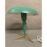 A midcentury green tripod lamp 'Bijou' by Louis Klaff for Phillips circa 1950. AF