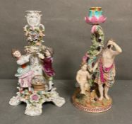 Two figurative fine porcelain candlesticks in the manner of Dresden AF