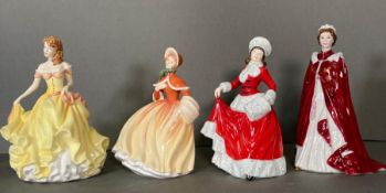 A selection of three Royal Doulton china figurines in their original boxes and a boxed royal