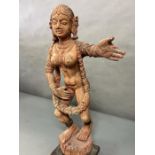 A wooden sculpture of a dancing Apsara Indian lady (H65cm)