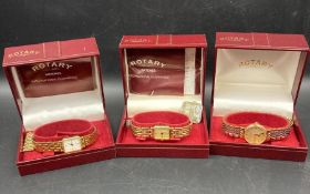 A selection of three Ladies rotary wristwatches, all boxed.