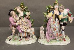 A pair of English pastural porcelain figure groups on the manner of Derby AF H22cm